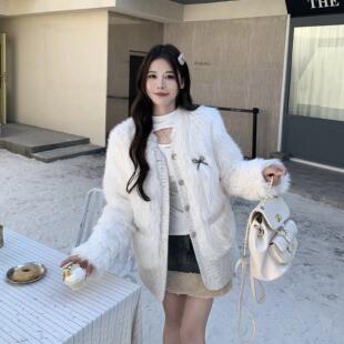 3MER哦哦三妹2024秋冬新款 韩系千金名媛小香风毛毛皮草外套女环保