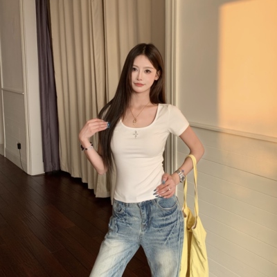 3MER正肩十字修身显瘦短袖T