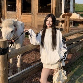 3MER哦哦三妹韩系三条杠拉链开衫 外套女秋宽松运动休闲立领防晒衣