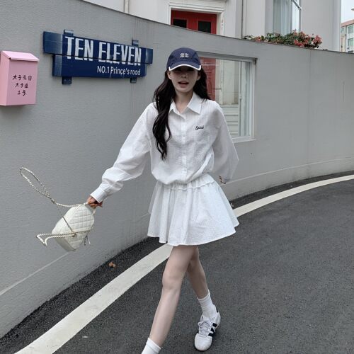 3MER韩女烫钻衬衫裙套装