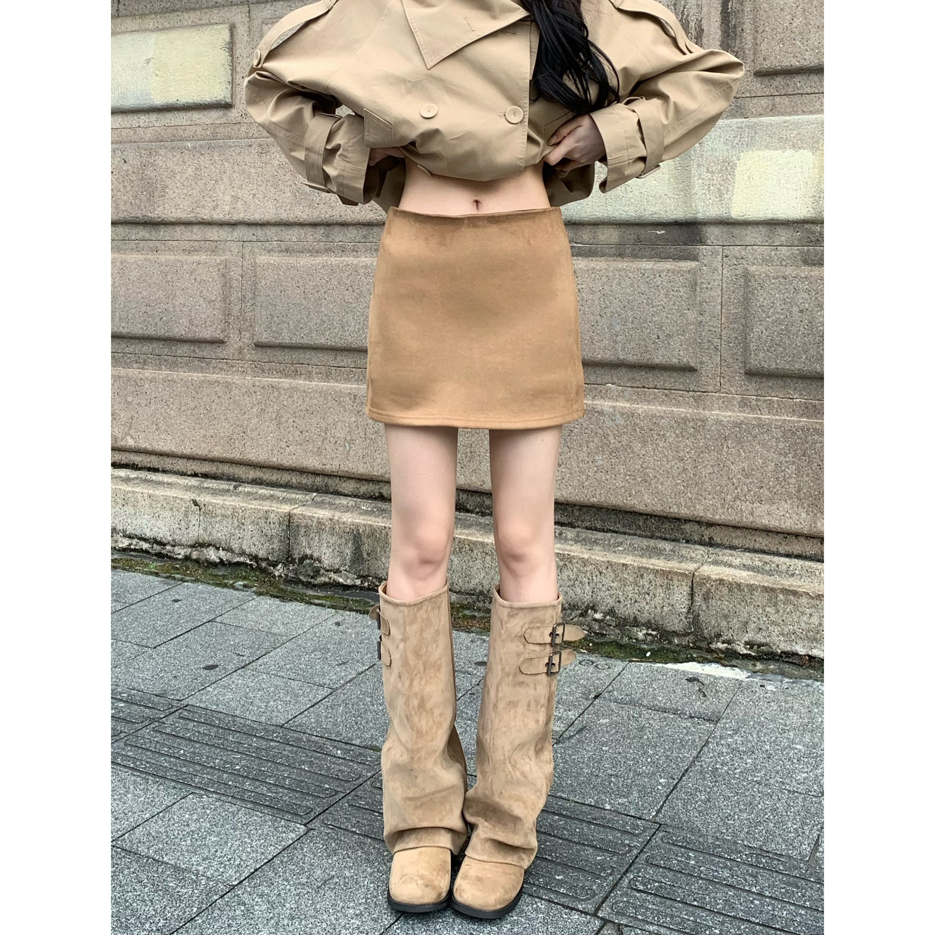 3MER麂皮韩女半身裙裤图片
