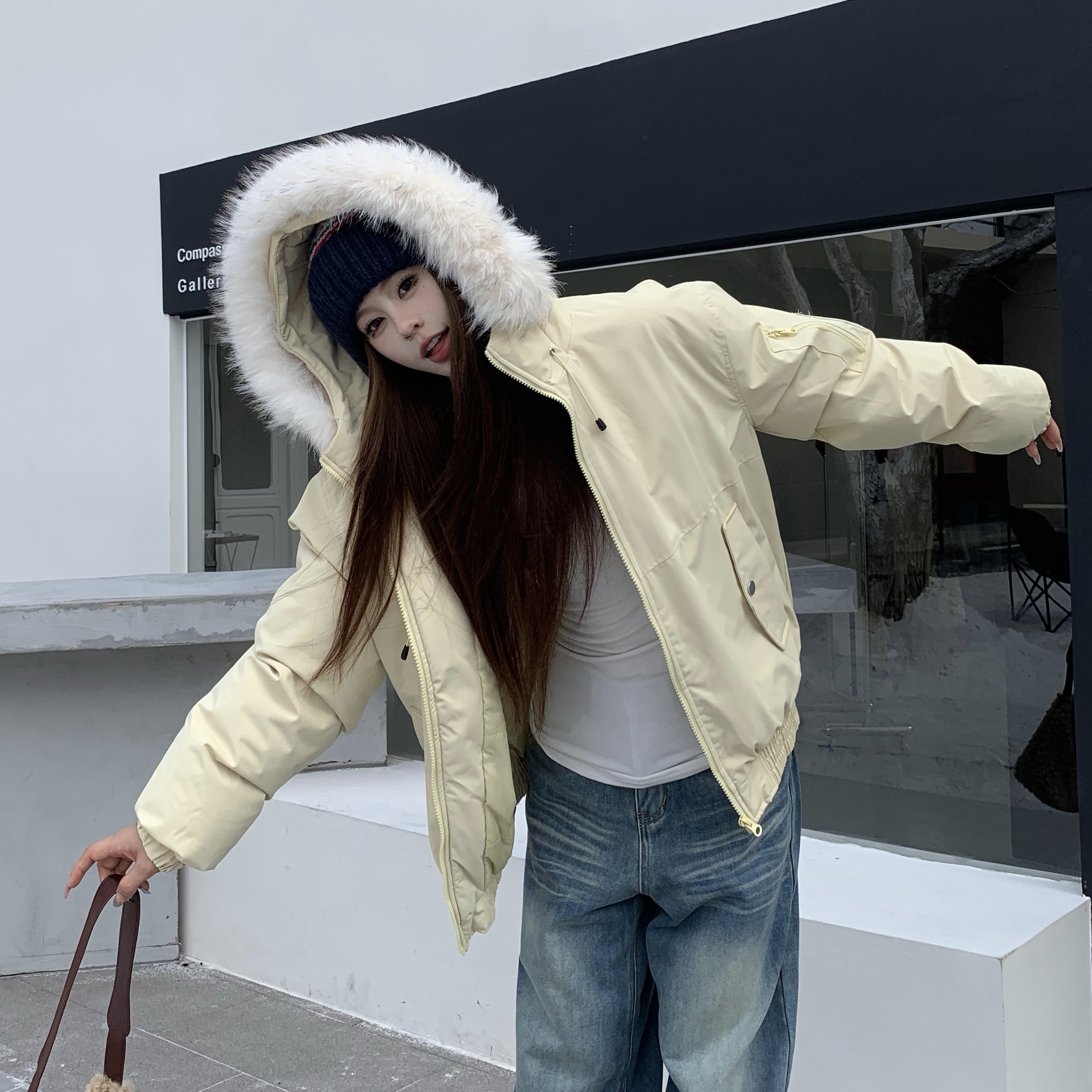 3MER派克连帽毛领棉服外套