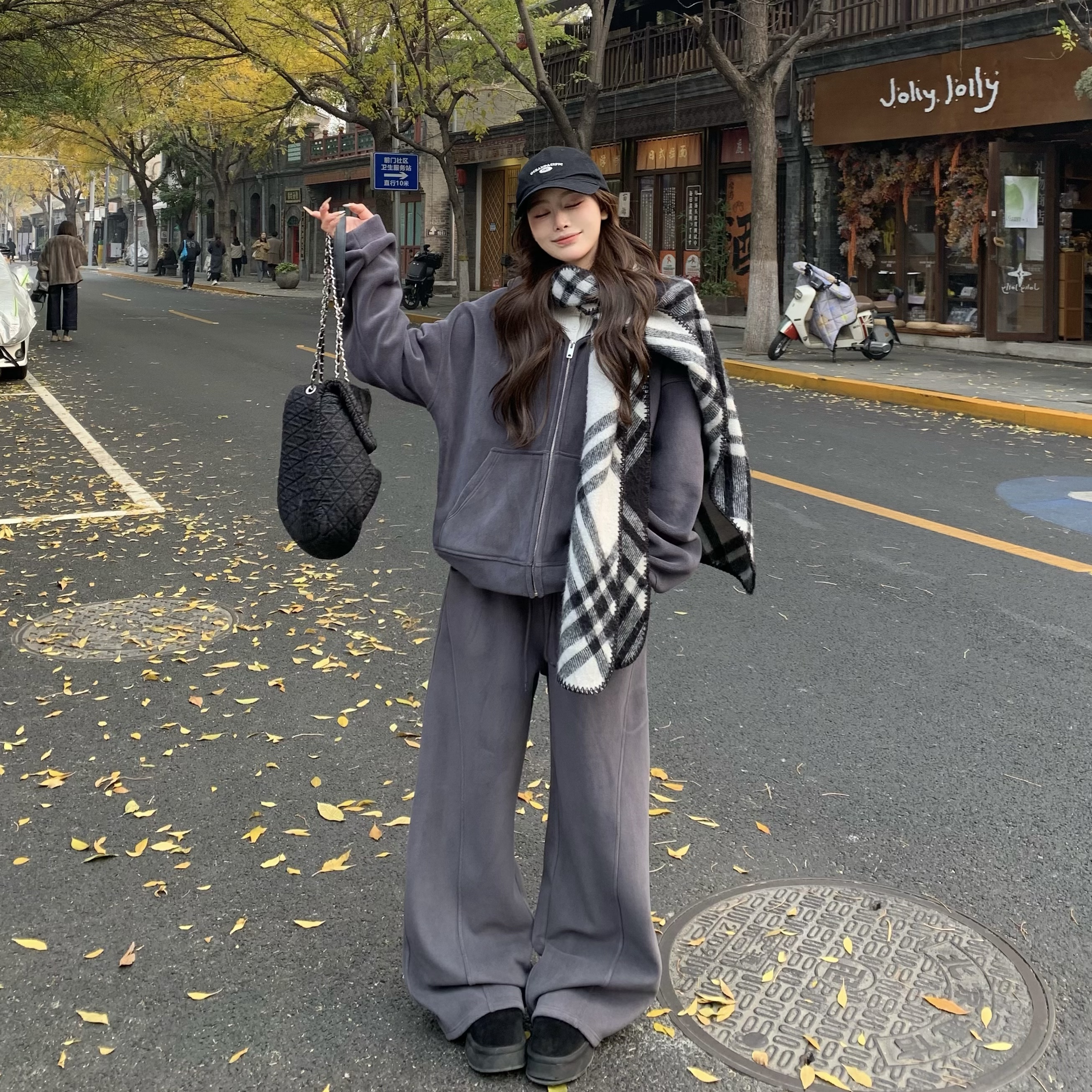 3MER慵懒感双面奥粒绒卫衣套装