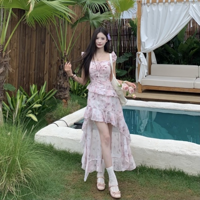 3MER前短后长法式不规则连衣裙