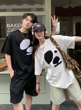 3MER哦哦三妹 韩系小狗刺绣短袖t恤男女夏季情侣款宽松设计感上衣