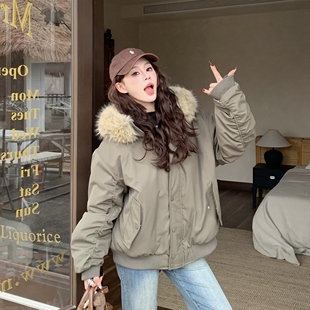 3MER哦哦三妹美式多色毛领连帽派克棉服女秋冬保暖飞行服夹克外套