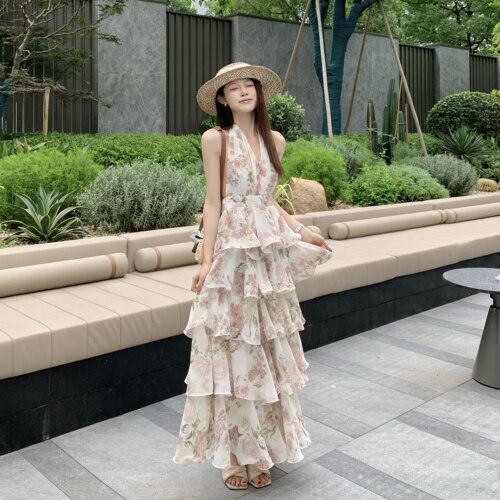 3MER度假风印花绑带精致连衣裙