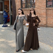 气质一字肩长袖 3MER哦哦三妹法式 纯欲套装 上衣女显瘦半身裙两件套