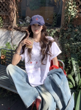 3MER哦哦三妹 韩系米奇印花白色短袖T恤女春夏设计感圆领宽松上衣