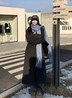 3MER哦哦三妹中长款双排扣毛呢大衣女高级感2025秋冬新款呢子外套