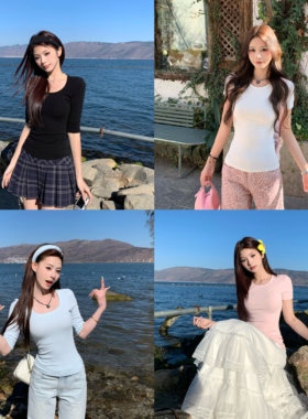 3MER哦哦三妹 云感舒弹百搭中袖/短袖T恤女2026春夏新款正肩上衣