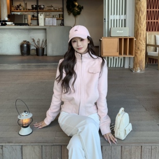 3MER哦哦三妹美式 复古正肩立领机车夹克外套女春韩系休闲气质上衣