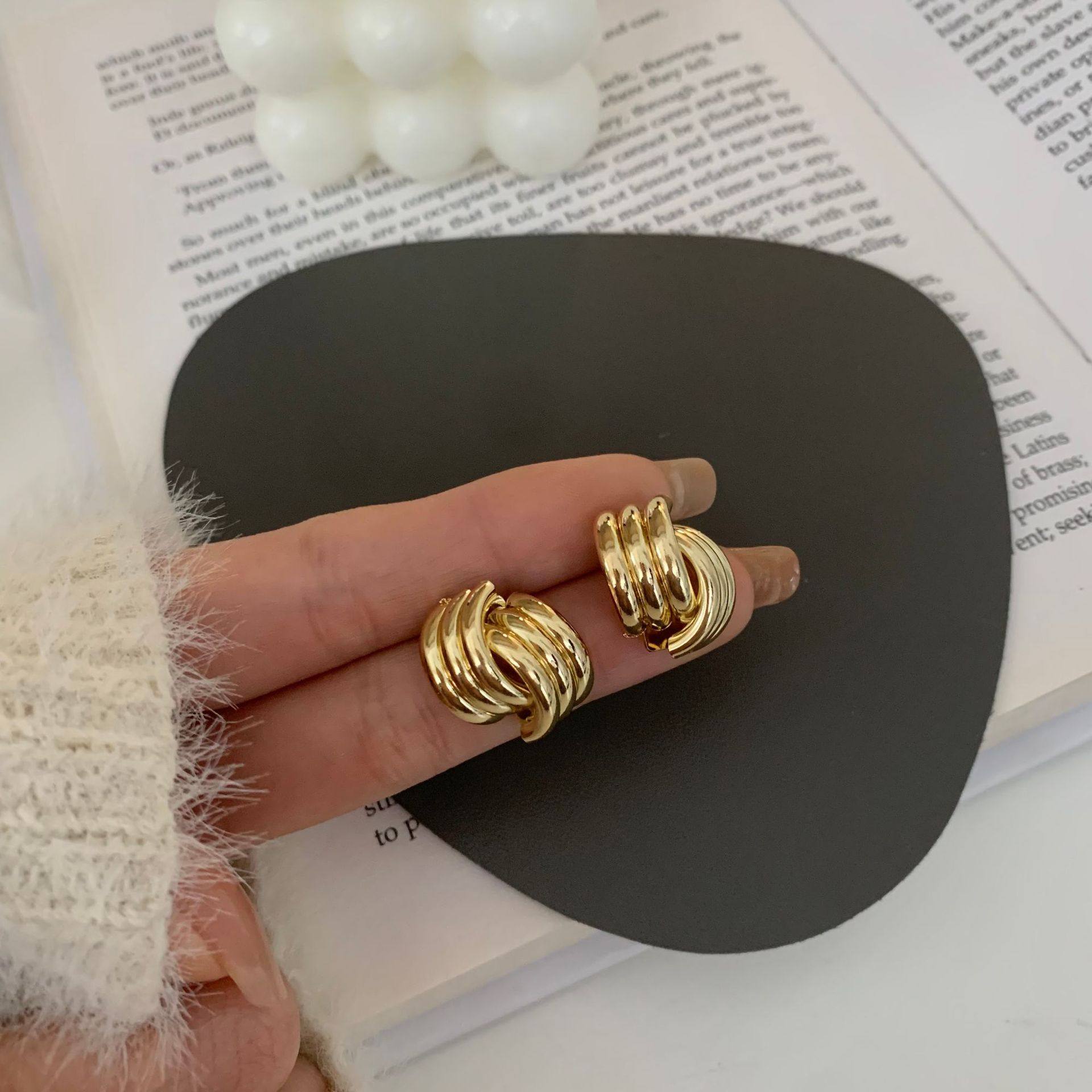 几何简约金属感耳环S925银针欧美时尚个性小众气质冷淡风耳钉耳夹