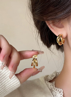 金属C形耳环复古高级感女款