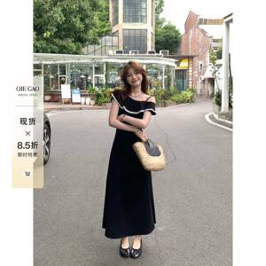 切糕自制小个子女气质显瘦时尚设计感长版洋装夏季吊带小黑裙