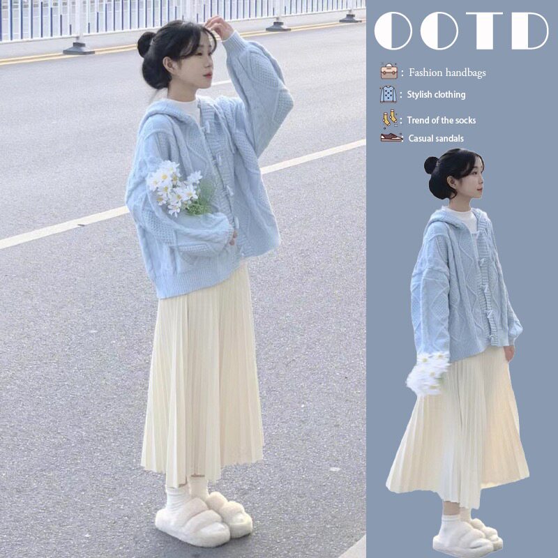 早秋季2024新款女初秋茶系穿搭一整套小香风甜美毛衣连衣裙子套装