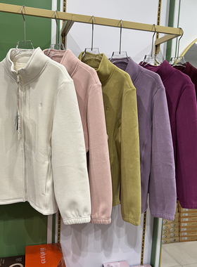 POPOKI冬女保暖摇粒绒开衫加厚内胆防风奥粒绒衫外套夹克立领5805