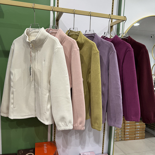 POPOKI冬女保暖摇粒绒开衫 外套夹克立领5805 加厚内胆防风奥粒绒衫