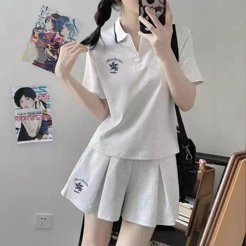 运动服百褶短裙套装少女夏装2026新款初中高中学生Polo领连衣裙子