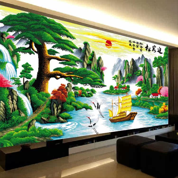 新款印花十字绣迎客松山水画客厅钻石画风景流水生财贴钻棉线线绣在类目 居家布艺, 十字绣及工具配件, 十字绣套件中 - 来自Buy2taobao.com提供专业的淘宝代购服务