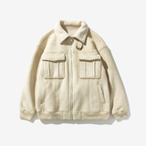 日系白底加厚棉衣羊羔毛皮毛一体羊羔绒棉服男A087-A805-P145，男装棉衣，电商A087