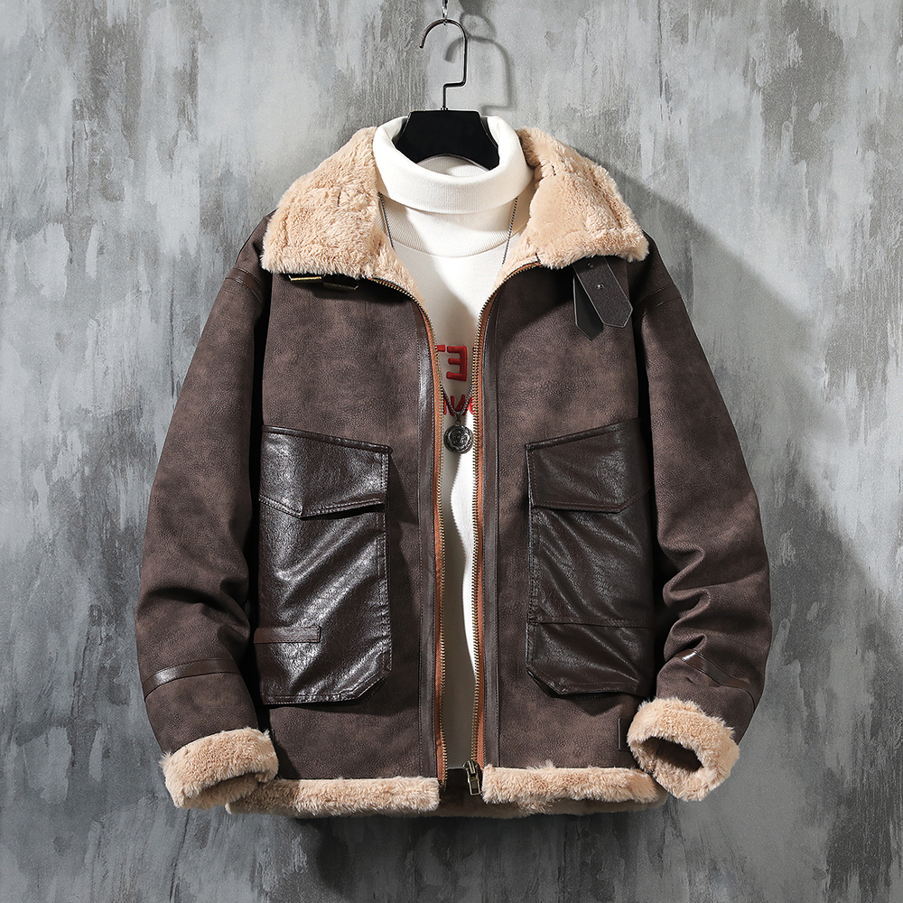 水泥墙挂拍冬季皮毛一体加绒加厚夹克男外套潮A087-PY323-P245，男装夹克，电商A087