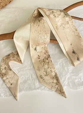 原创手绘中国风古韵发带丝巾小长条绑包包飘带装饰百搭细窄领巾