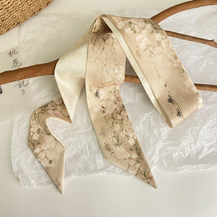 原创手绘中国风古韵发带丝巾小长条绑包包飘带装 饰百搭细窄领巾