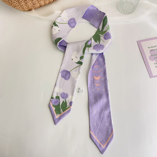 2025新款 饰印花飘带礼物 温柔气质丝巾发带女绑发细窄小长条绑包装