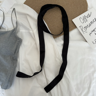 3ach家黑色平角细窄长条小丝巾腰带女百搭高级感系脖子配饰发带