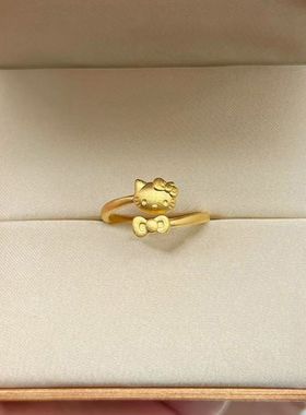 小红书款猫戒指kitty猫咪蝴蝶结ins新款甜美卡通高级可爱精致指环