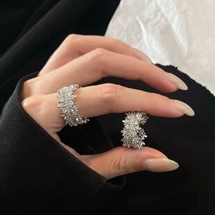 轻奢满天星不带钻戒指锆石可调节银色女新款小众设计感精致食指戒
