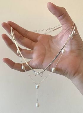 「月光女神」ins风珍珠流苏项链气质高颜值蝴蝶结choker锁骨链