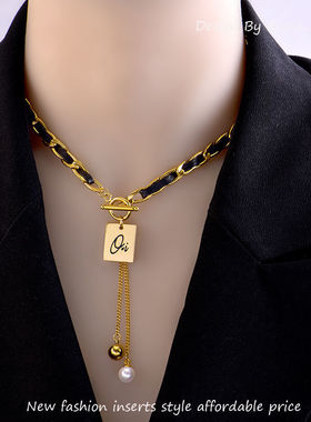 法式小香风高级感时尚编织颈链轻奢锁骨链冷淡风项圈皮链项链女