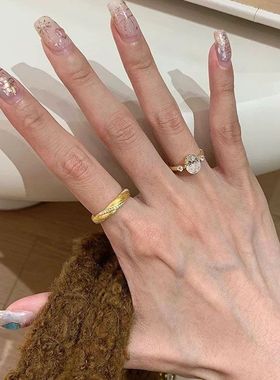 金色锆石系列戒指女夏季小众个性竹节气质百搭高级感食指戒指环