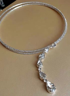 choker开口珍珠项圈女小众高级锆石项链精致颈链夸张气质锁骨配饰