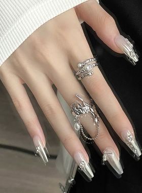 小众设计感链条个性珍珠法式不规则高级感时尚百搭复古开口戒指女