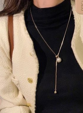 2025新款爆款珍珠钛钢项链女长毛衣链大气高档高级感脖颈配饰锁骨