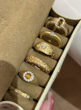 超重工!轻奢vintage中古拉丝戒指女款ins小众设计高级感食指戒指