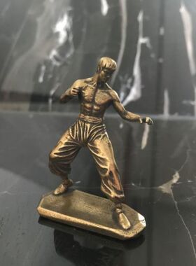 现代纯铜李小龙摆件功夫巨星铜像家居饰品个性创意茶装饰武馆摆设