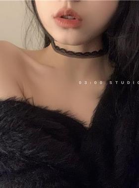 网红ins纯色山茶花短款蕾丝花边choker项圈锁骨链项链颈带颈圈女