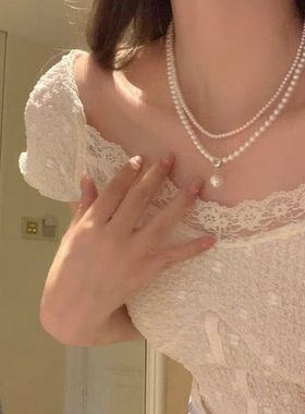 法式复古珍珠双层项链小米珠配饰女高级感轻奢小众锁骨链choker