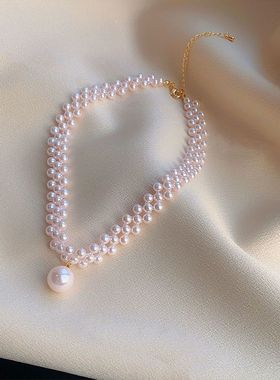 珍珠编织颈链项链2024年新款日韩设计感锁骨链时尚个性夏季女款