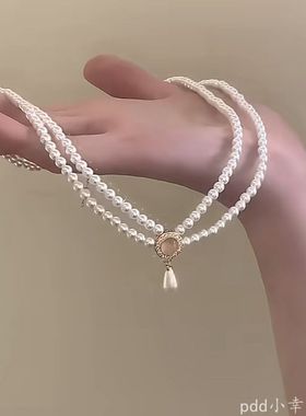 choker仙女配饰高级感锁骨链在逃公主珍珠合集 蝴蝶双层珍珠项链