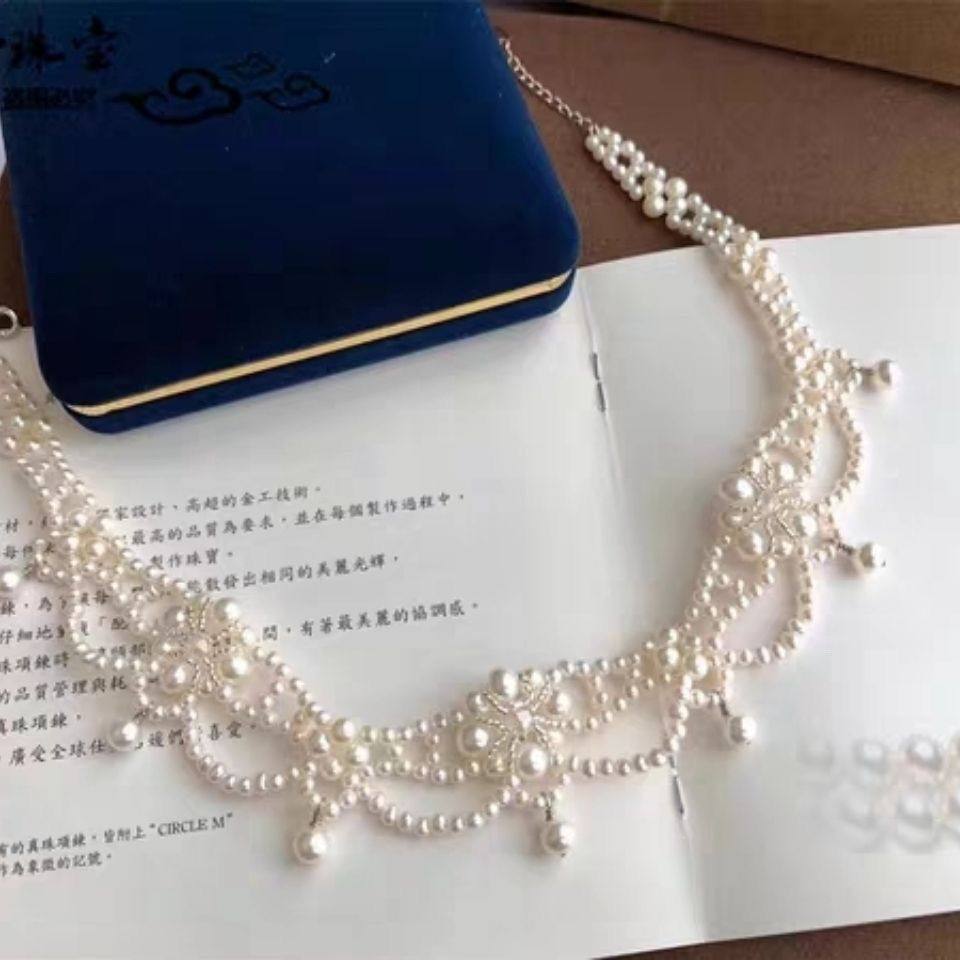 红口袋赫本风小众高级感复古法式新娘双珍珠项链choker锁骨链X49