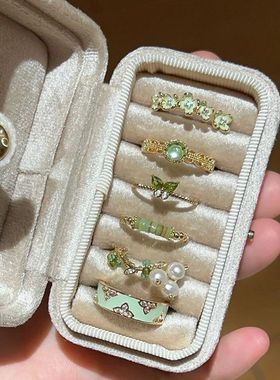 清新绿开口戒指女小众设计高级感珍珠珐琅串珠闺蜜同款食指戒指环