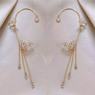 2023爆款马嘉祺同款耳挂耳夹无耳洞无孔耳环纯欲风闪闪流苏耳挂女