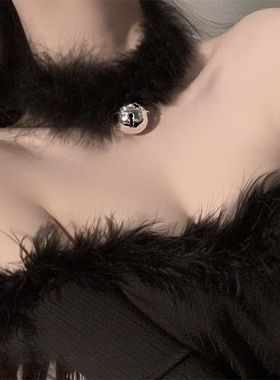 黑色毛绒锁骨链性感秋冬毛绒绒铃铛choker颈链纯欲辣妹项圈羽毛