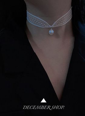 夏日新款仙女蕾丝choker黑色珍珠款简约项圈锁骨链女短款甜美脖带