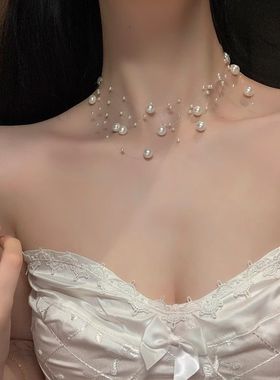 多层珍珠满天星项链超仙2025新款爆款锁骨链女款颈链装饰choker